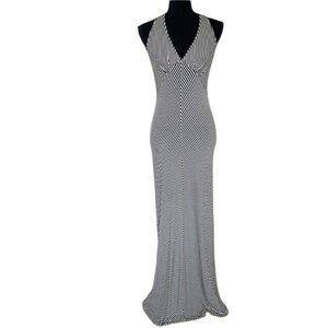 Ella Moss Women’s Black white Striped Dress Halter Bead Back Maxi Small